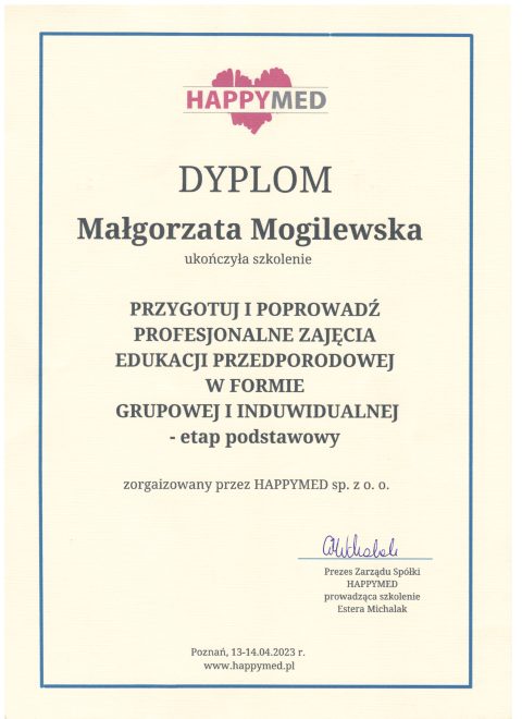 Małgorzata Mogilewska dyplom